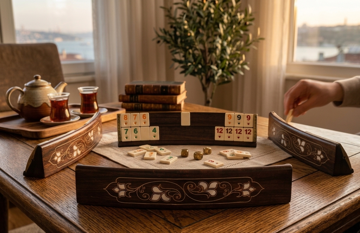 Oval Mother of Pearl & Copper Inlaid Rummikub Set – Turkish Okey