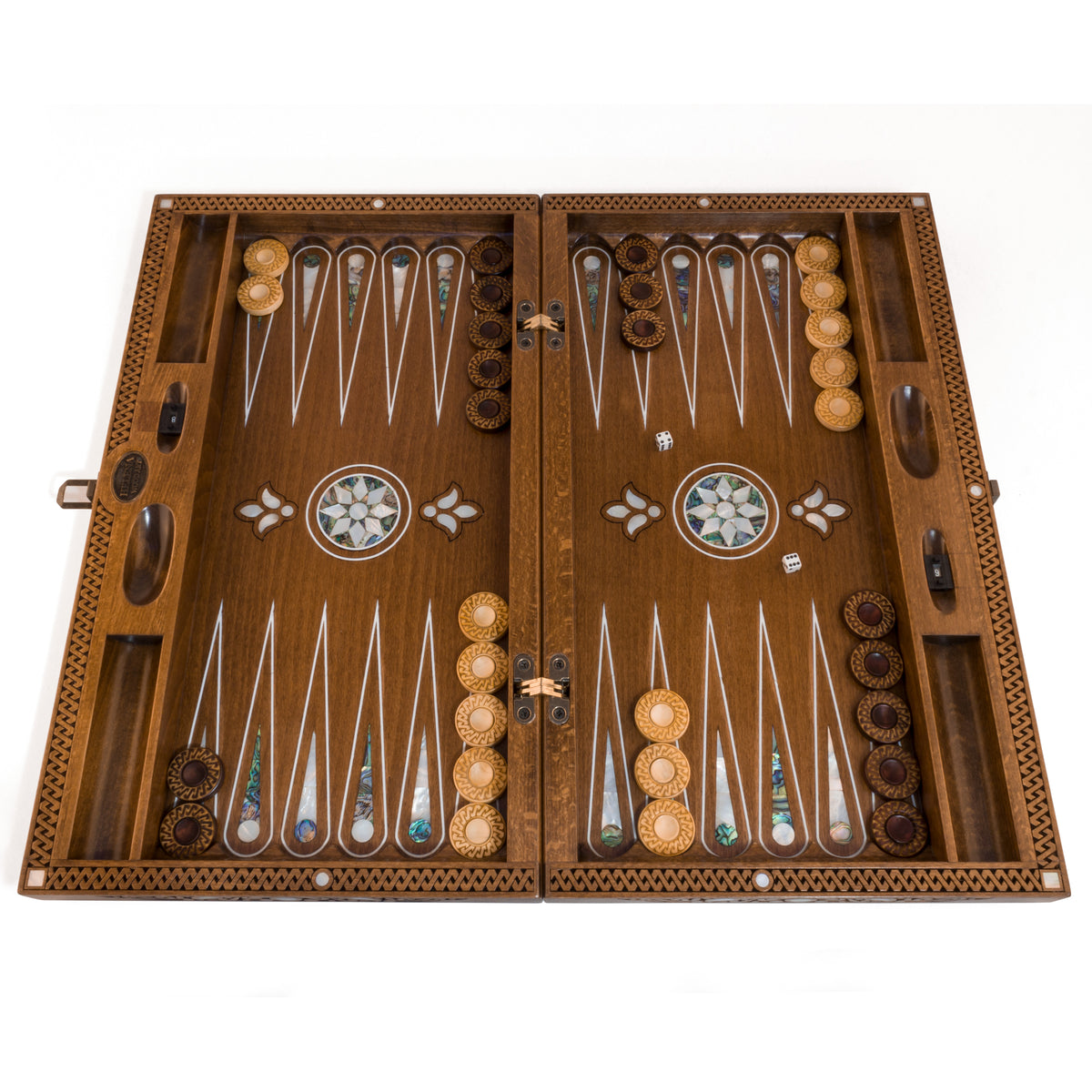 20.5 Inch Topkapı Backgammon Set - Green & White Mother of Pearl