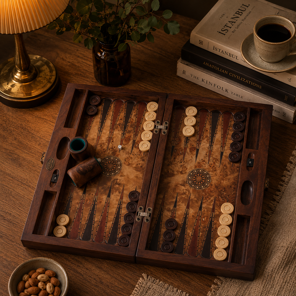 20.5 Inch Genius Backgammon Set | Burl | Code: 2171.Maz – Helena