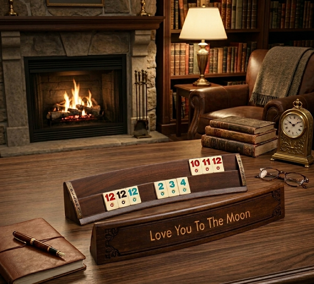 Carved Oval Wooden Rummikub Game Set – Handmade Rummy Cube Tile Board ...