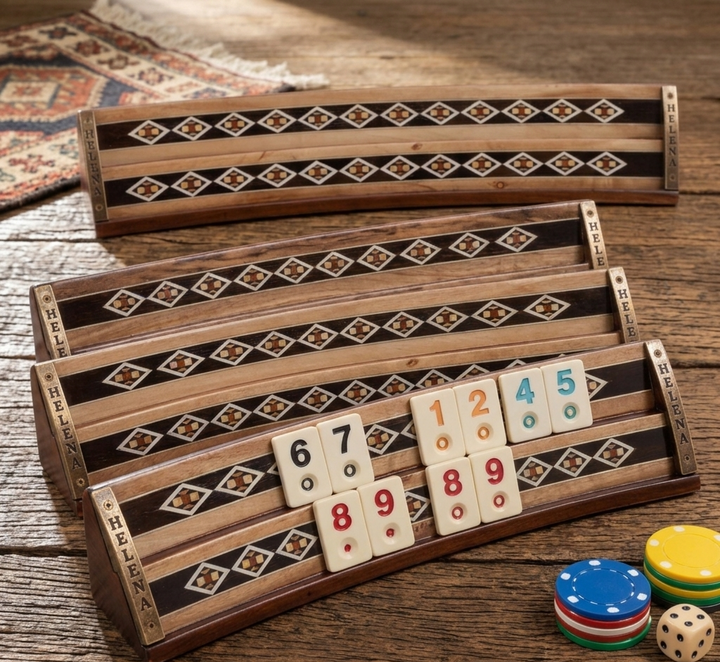 Wooden Rummikub Game Set - Mosaic Inlaid Oval Rummy cube game set