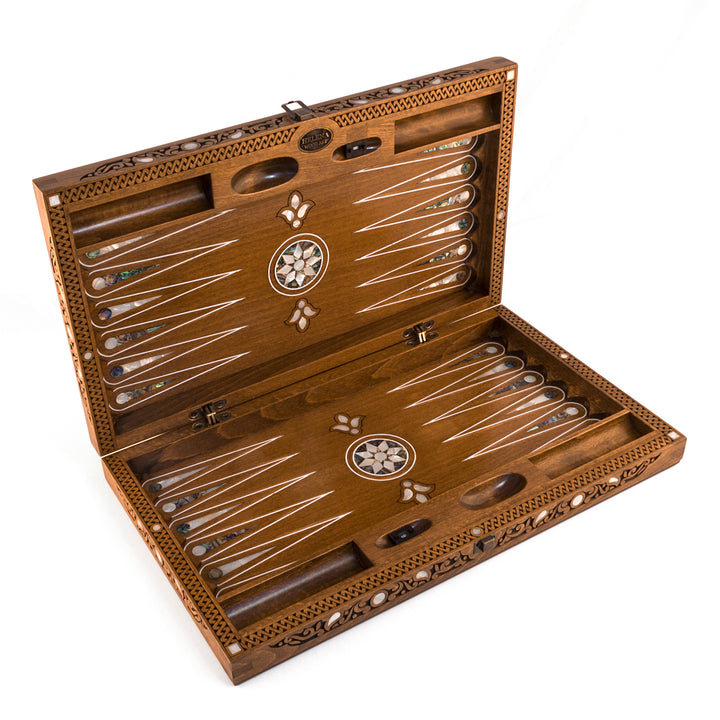 20.5 Inch Topkapı Backgammon Set - Green & White Mother of Pearl