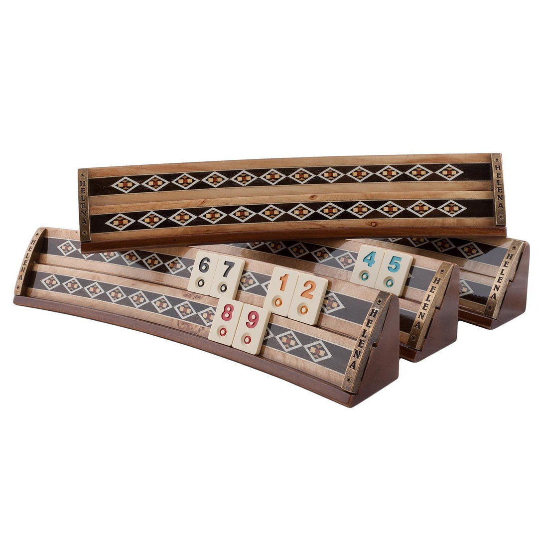 Wooden Rummikub Game Set - Mosaic Inlaid Oval Rummy cube game set