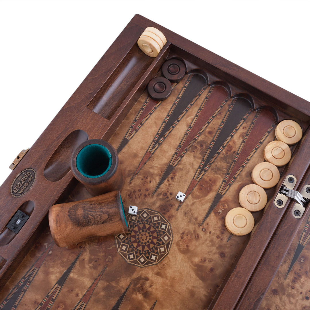 20.5 Inch Genius Backgammon Set | Burl | Code: 2171.Maz – Helena