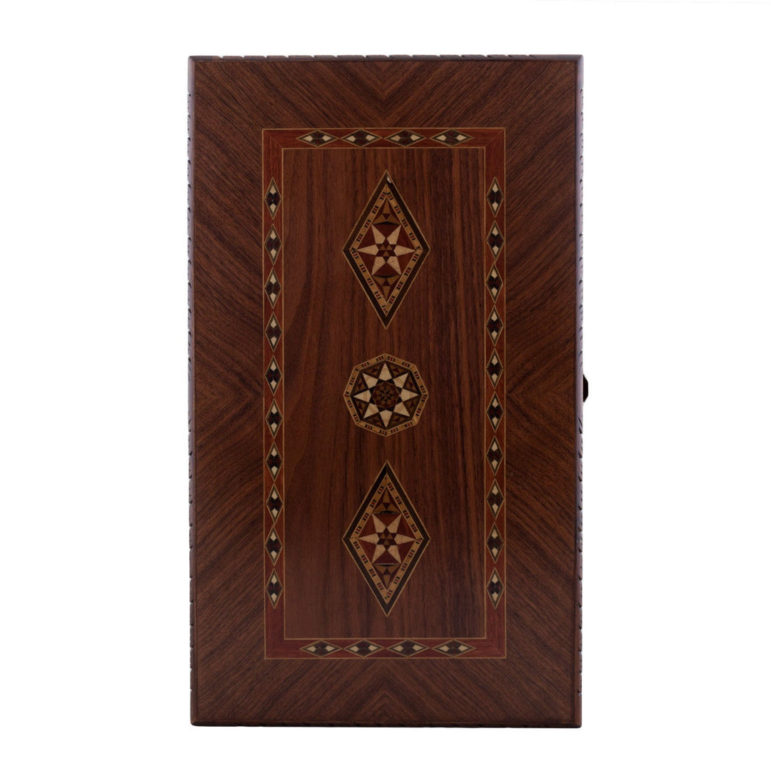 20.5 Inch Smarty Carved Backgammon Set | Natural Walnut Veneer