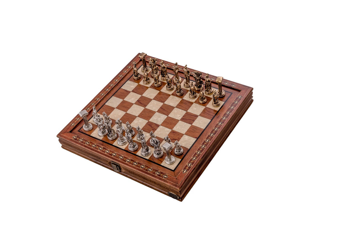 14 Inches Hero Chess Set With Metal Figures - Medium | Rosewood