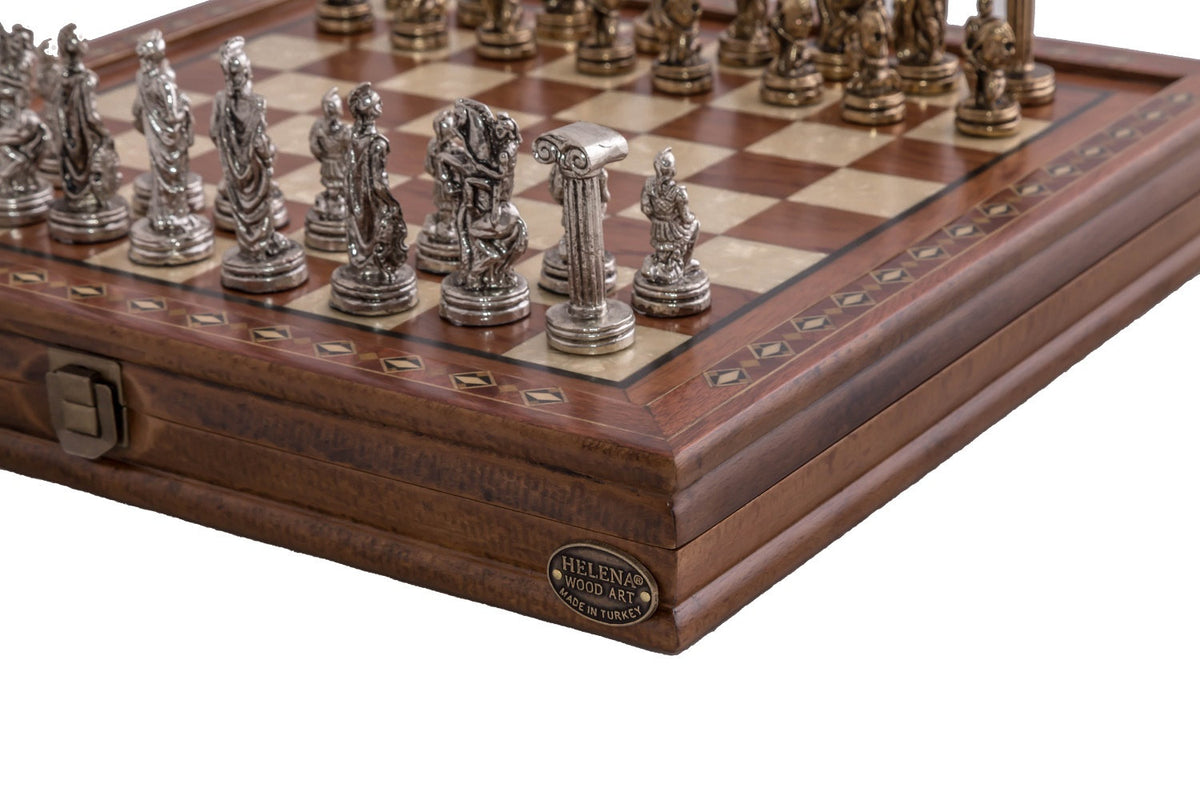 14 Inches Hero Chess Set With Metal Figures - Medium | Rosewood