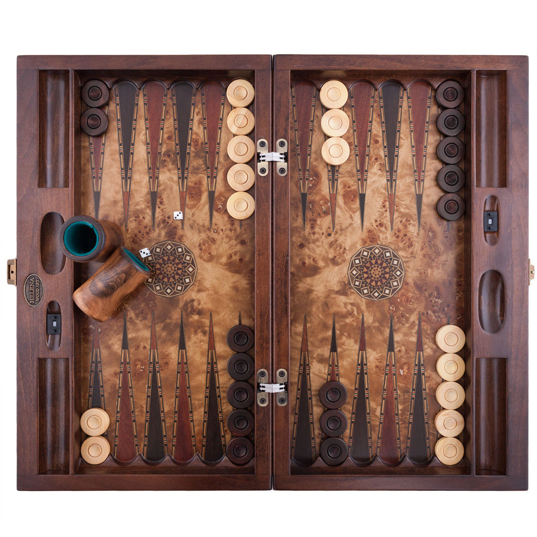 20.5 Inch Genius Backgammon Set | Burl | Code: 2171.Maz – Helena