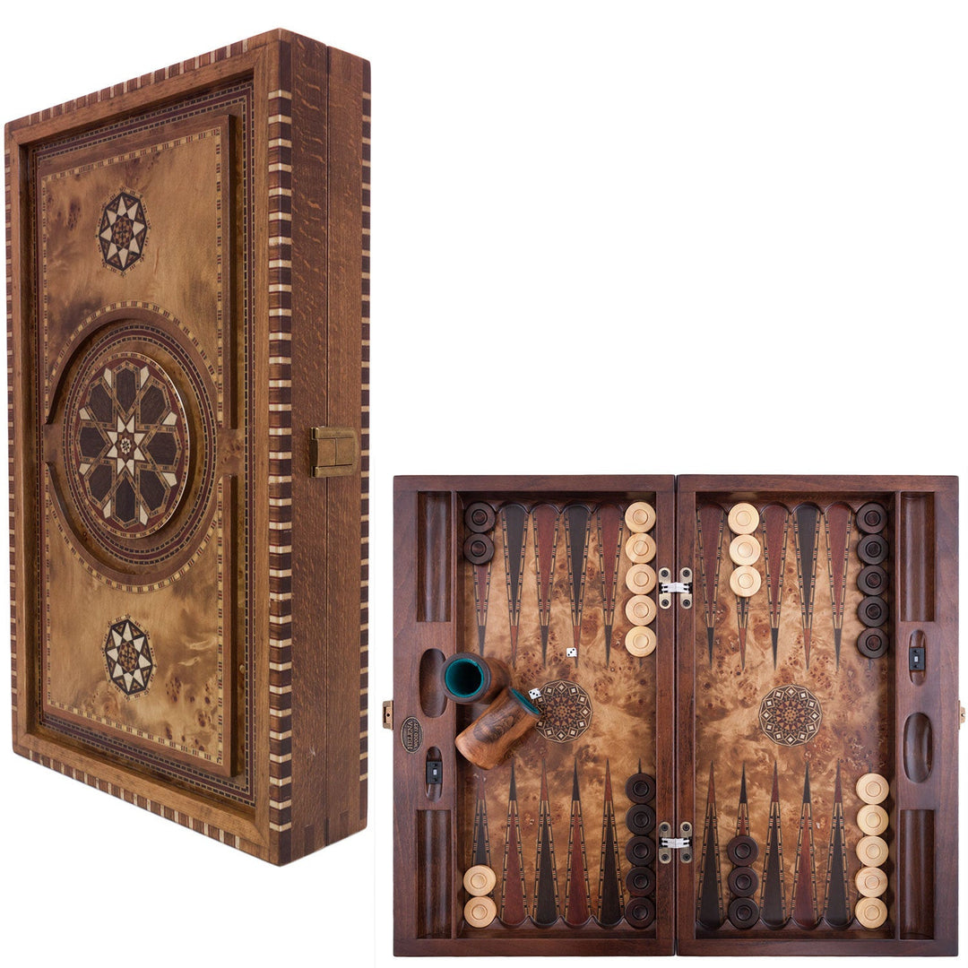 20.5 Inch Genius Backgammon Set | Burl | Code: 2171.Maz – Helena