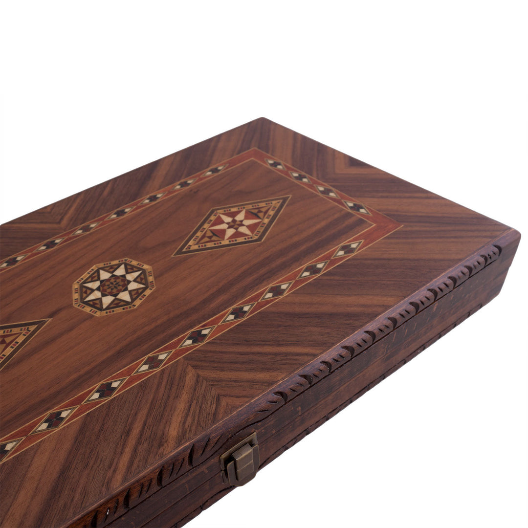 20.5 Inch Smarty Carved Backgammon Set | Natural Walnut Veneer