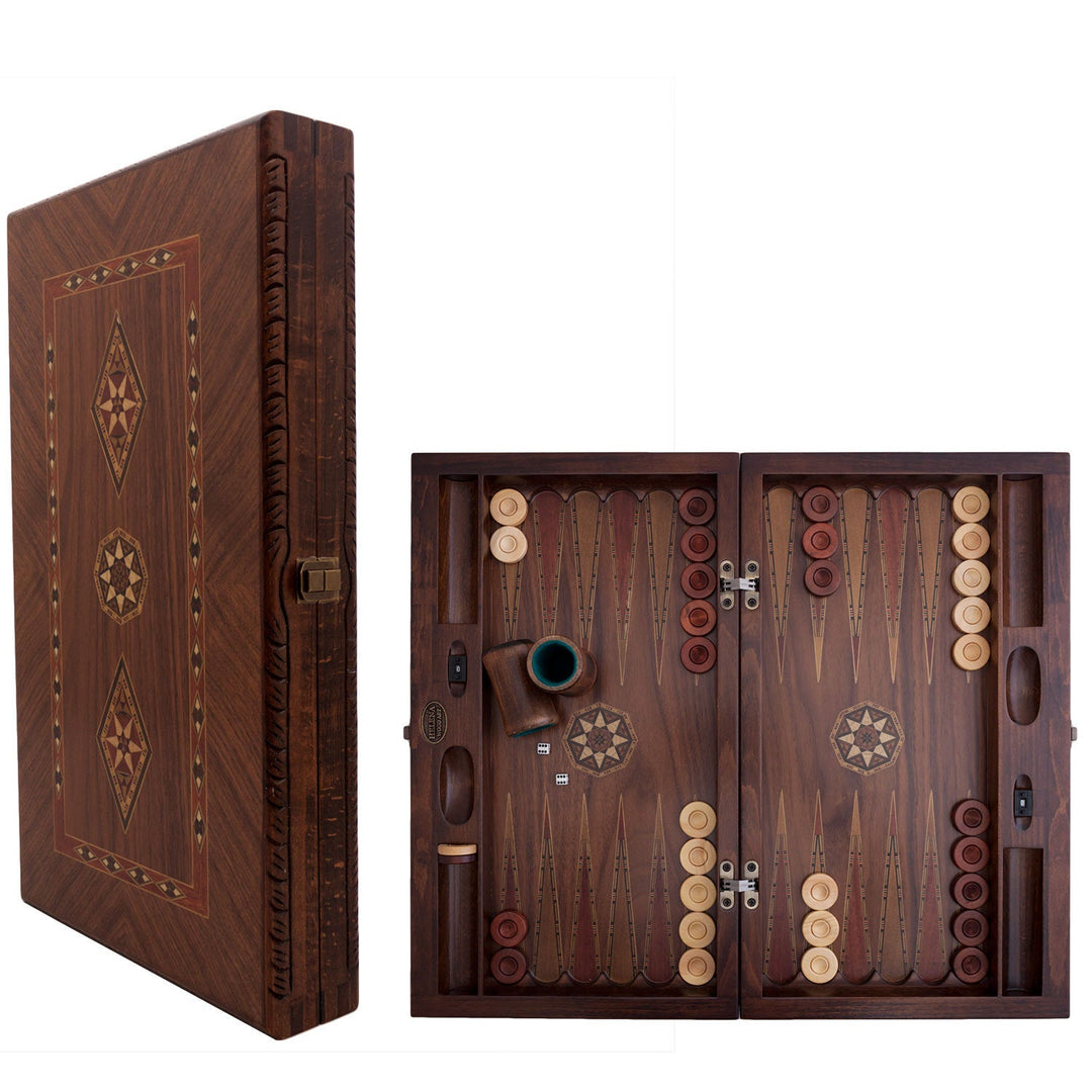 20.5 Inch Smarty Carved Backgammon Set | Natural Walnut Veneer