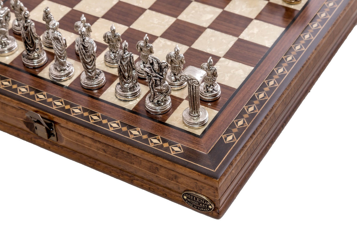 14 Inches Hero Chess Set With Metal Figures - Medium | Walnut