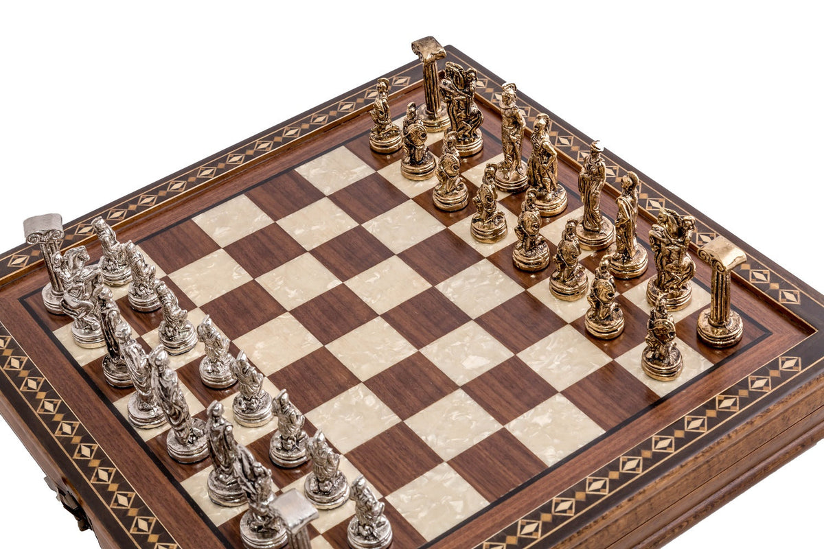 14 Inches Hero Chess Set With Metal Figures - Medium | Walnut