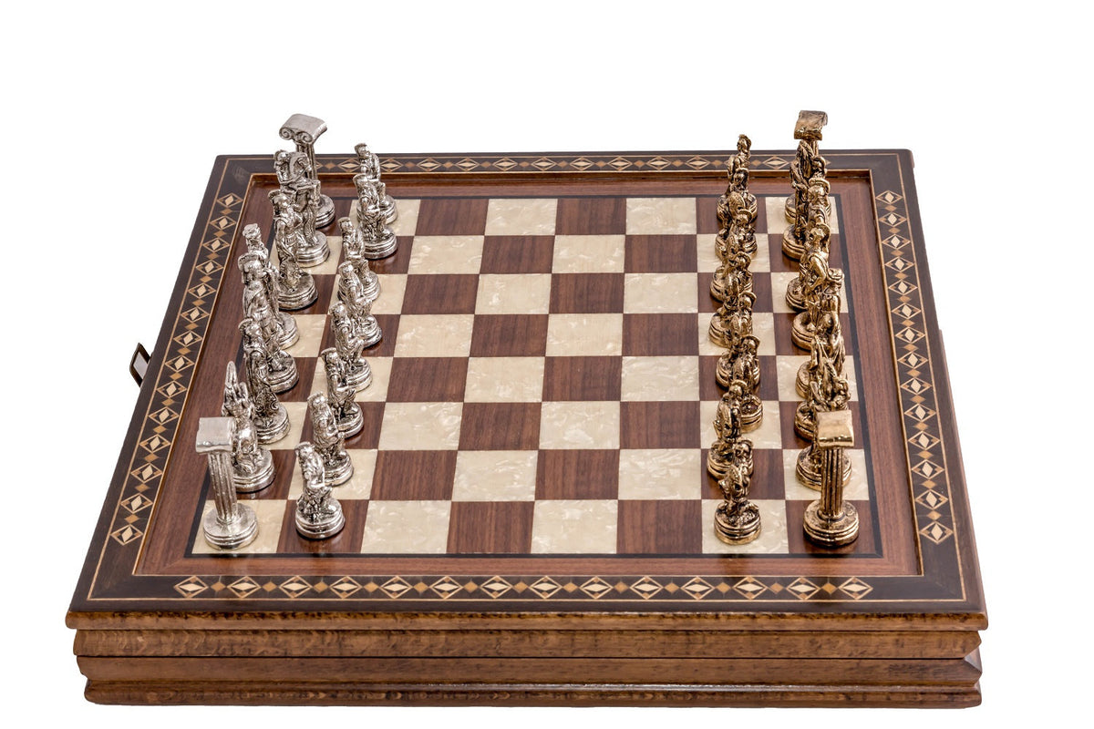 14 Inches Hero Chess Set With Metal Figures - Medium | Walnut