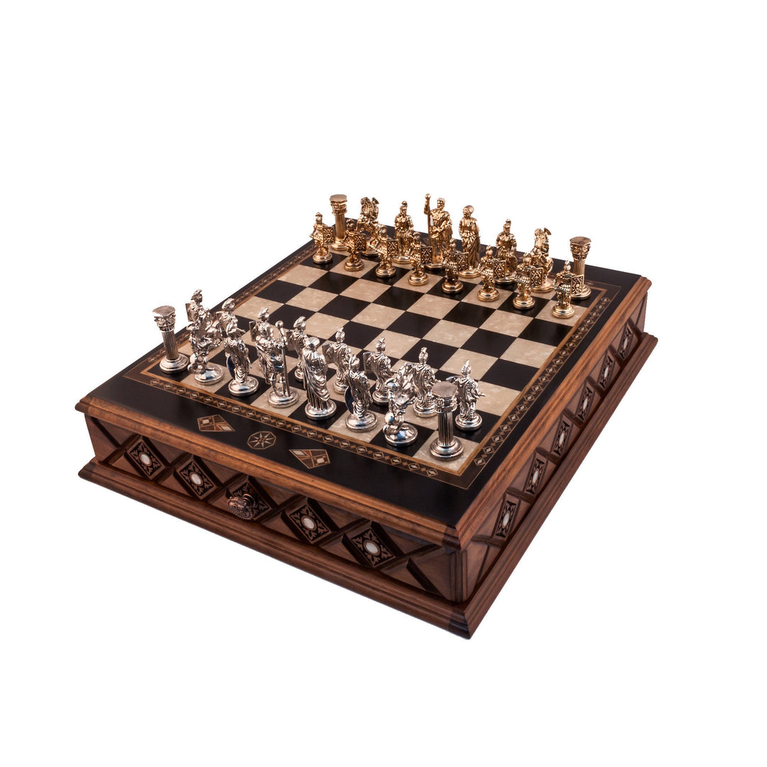20.5 Inches Istanbul Chess Set Black - Mother of Pearl inlaid