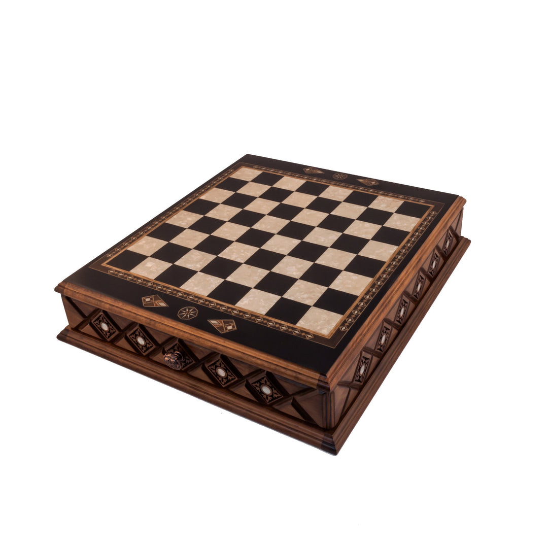 20.5 Inches Istanbul Chess Set Black - Mother of Pearl inlaid