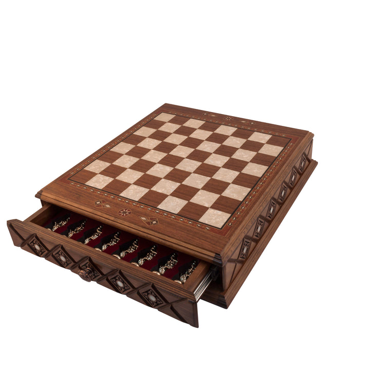 20.5 Inches Istanbul Chess Set Walnut - Mother of Pearl inlaid