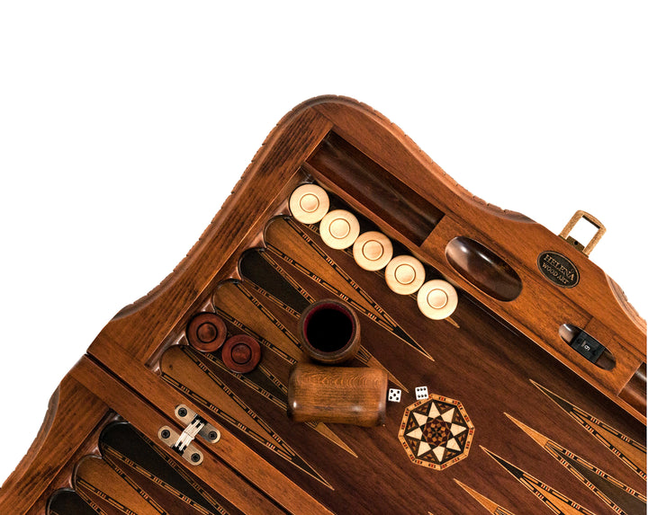 Helena Curved Backgammon in Mazel Burl | Farrar and Tanner Helena Curved Backgammon in Mazel Burl | Farrar and Tanner